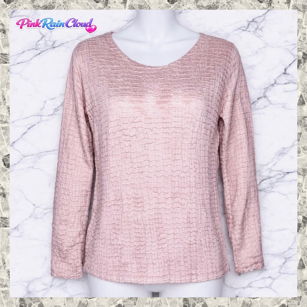 Rafaella Pastel Pink Y2K Textured Long Sleeve Stretch Top Women’s Small Stretch